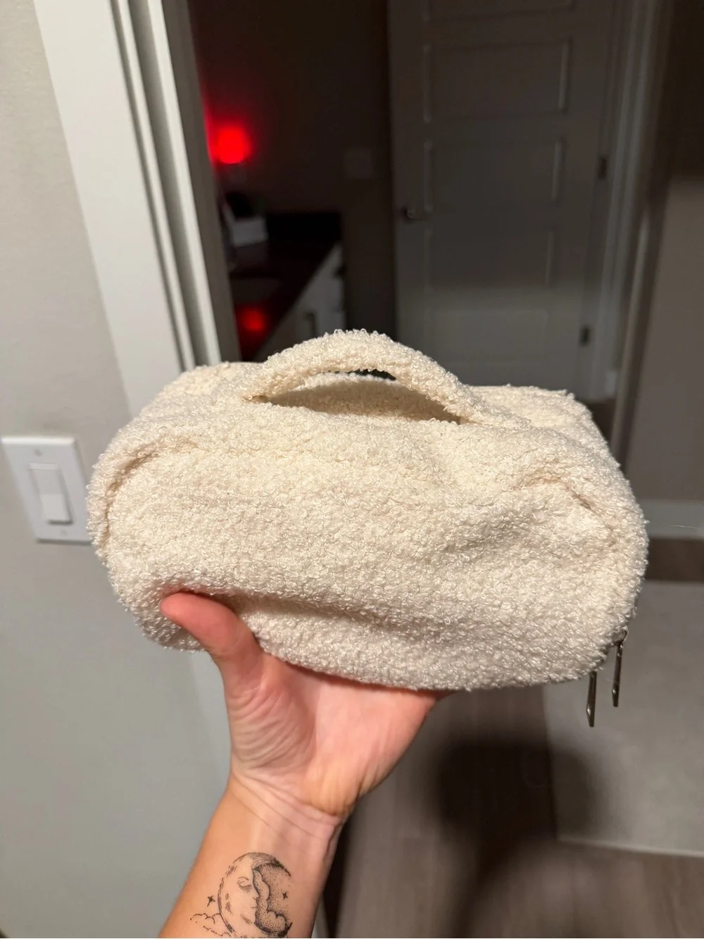 Cream Bouclé Handheld Cosmetic Pouch